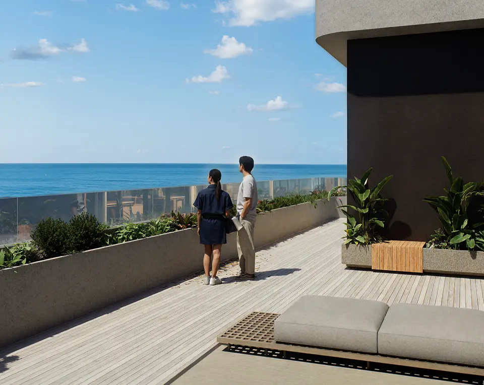 Terraza con vista al mar del desarrollo Domani Vista